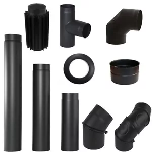 Kaminrohr Ofenrohr Rauchrohr Bogen Wandfutter Stahlrohr Schwarz 2mm Kamin Ofen - Bild 1 von 21