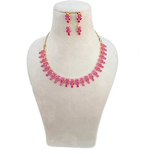 South Indian Necklace, Ruby Gemstone Necklace ,Gold plated Necklace Gift For Her - Picture 1 of 9