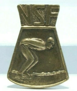 Vintage *NSF* Speedskating Brass Collectible Pinback, NORWEGIAN SKATING ASSOC. - Picture 1 of 5