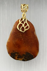 ANTIKER Butterscotch BALTISCHER BERNSTEIN Silber vergoldet Anhänger 5,7g P160427-21 - Bild 1 von 4