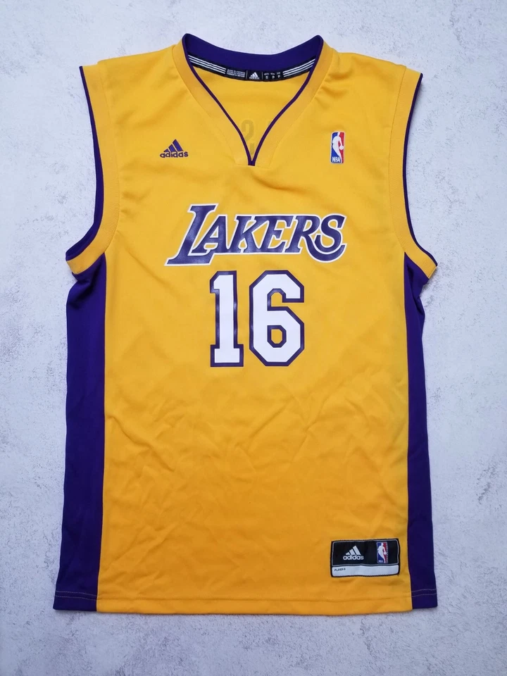 Los Angeles Lakers #16 Pau Gasol Adidas Jersey Shirt Men Size S Tank Yellow 2013 - Image 1 of 4