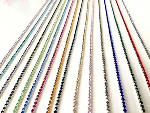 Collana Cristallo 3mm SS12 Strass Finitura Corda Diamante Base Argento Cucire - Foto 1 di 34