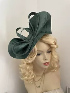 Fascinator Sage Dark Green Hatinator Wedding Saucer Hat Formal Ladies Races UK - Picture 1 of 5