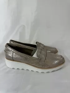 Clarks Sharon Gracie Pewter Stain Metallic Slip-On Wedge Loafers Size 10 NWT - Picture 1 of 12