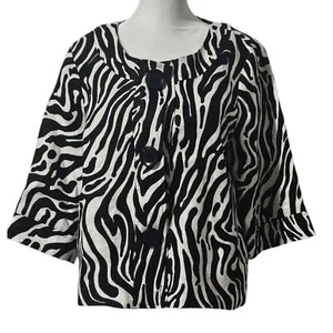 Carole Little | Linen Zebra Print, Babydoll Swing Cut Button-down Blazer - Picture 1 of 5