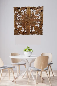 Holz Schnitzerei Mandala Wandbild Teak Massiv Holz Wanddekoration Bali Asien neu - Bild 1 von 4