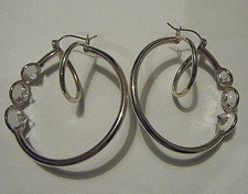 Open Bezel Cz Stones 1.5"D Earrings 8.6g Huge Double Hoop Vtg 14K Yellow Gold 3