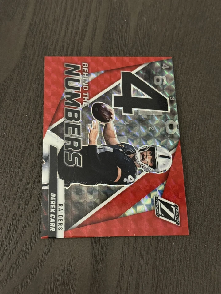 2022 Panini Zenith Behind the Numbers Red Prizm Parallel Insert BN-DC DEREK CARR - Image 1 of 2