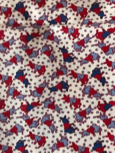 1930's Red Blue & Gray Bunnies on White Background Fat Quarter 18" X 21" - Picture 1 of 1