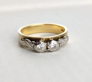 Vintage 1970s Natural Diamond Multi Stone Dress Ring 18ct Two Tone Gold Size Q - Picture 1 of 13