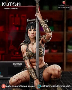 3D gedruckte Xena Figur - Kriegerprinzessin, unbemalt - Bild 1 von 12