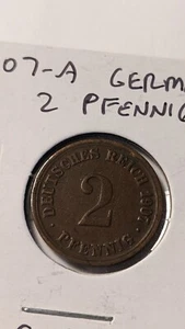German Empire 1907 A 2 Pfennig coin. UNC - Picture 1 of 6