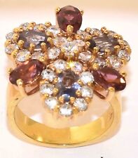 Ladies Sterling Silver Gold Plate Amethyst Garnet Cubic Zirconia Ring Size 5 3/4