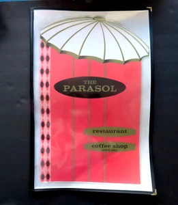VINTAGE LARGE= 17 X 11= THE PARASOL RESTURANT== COLOR MENU= IN BINDER=MAKE OFFER - Picture 1 of 5