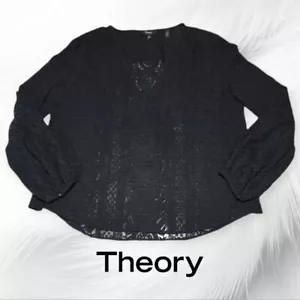 Theory Damen Bernetta Colemore transparente Spitze Häkel Seide Bluse schwarz M - Bild 1 von 7