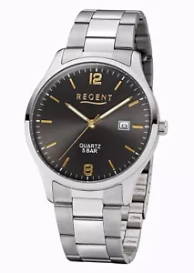 Elegante günstige Regent F-1177 Edelstahl Herrenuhr mit Datum - 5 BAR WR - NEU! - Bild 1 von 5