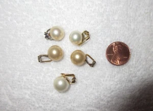 Menge 5 Perlenclip Ohrringe Majorica Dior Gold Weiß Vintage Clip Vergoldet Sterling - Bild 1 von 9
