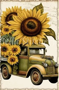 Vintage Shabby Chic Sunflowers Collage #1 Craft Sewing Cotton Fabric Block - Picture 1 of 1