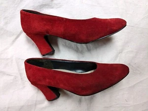 Wildleder Pumps Rot Blockabsatz Gr 38 Original Vintage Sehr Guter Zustand - Bild 1 von 9