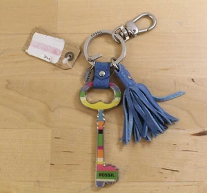 NWT Fossil Brand Enamel KEY Stripe Keychain Key Fob $28 Colorful Tassel - Picture 1 of 5