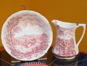 VINTAGE MEAKIN REVERIE STAFFORDSHIRE ENGLAND PINK DECORATED PITCHER BOWL - Picture 1 of 10