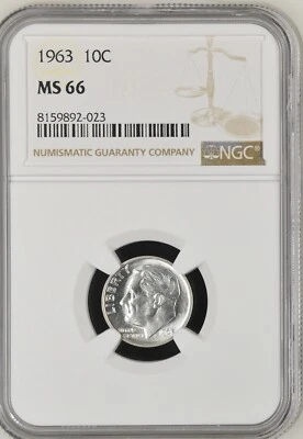 1963  10C  Roosevelt Dime NGC MS66   8159892-023 - Image 1 of 2