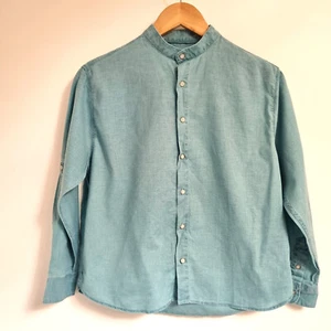 Zara Cotton Linen Shirt Womens Size 10 Button Up 100% Linen Blue Aqua - Picture 1 of 9