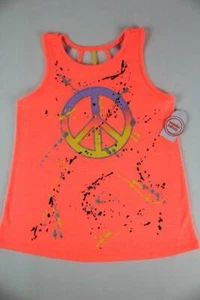 NEW Girls Graphic Swing Tank Top XL 14 - 16 Peace Summer Shirt Bright Peach - Picture 1 of 4