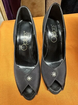 Tacones peep-toe vintage de tela negra y estrás Foto 1 de 4