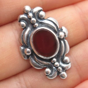 925 Sterling Silver Vintage Real Carnelian Floral Oxidized Pendant - Picture 1 of 6