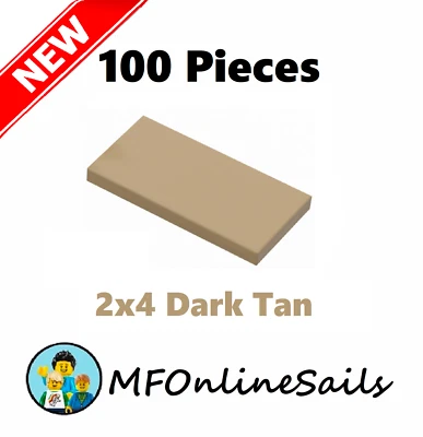 **NEW** 100x Genuine LEGO 2x4 TILES Tile - Dark Tan - 87079 Bulk Smooth - Image 1 of 4