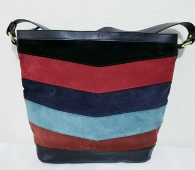 PIETRO NYC 1982 CARTERA GAMUZA Multi/NEGRO CUERO BOLSO DE HOMBRO BOLSO MONEDERO Foto 1 de 4