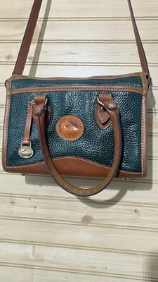 Vintage Dooney and Bourke All Weather Green & Tan Leather Crossbody Purse - Image 1 of 4