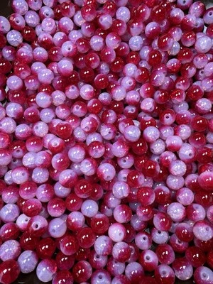 35 10mm Two-Tone Crackle Glass Beads Red & White - Image 1 of 3