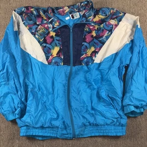 Vintage 1990s Women’s Mall Walker Track Jacket Large Blue Abstract Bold Spirit  - Picture 1 of 8