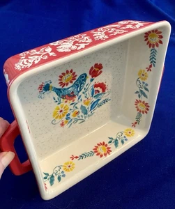 The Pioneer Woman Mazie Stoneware 8" Square Casserole Baking Dish Red Blue Bird - Picture 1 of 7