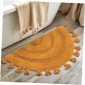 Halbrund Boho Badteppiche mit Quasten 100% Baumwolle Handgewebte Badteppiche - Bild 1 von 7
