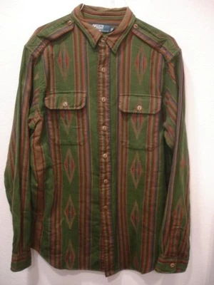Polo Ralph Lauren Mens L Green Jacquard Southwestern Aztec Military Shirt Cotton - Image 1 of 4