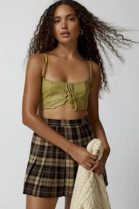 Nuevo sin etiquetas Top Bralette Urban Outfitters OUT FROM UNDER Hera Verde Imitación Cuero Talla M - Imagen 1 de 11