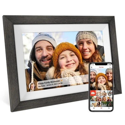 Frameo 10.1 inch Digital Picture Frame WiFi Smart Digital Photo Frame Wood IP... - Image 1 of 4