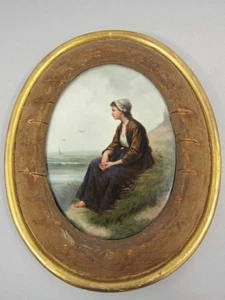 Antique Berlin Hand Painted Porcelain Plaque - Beautiful Portrait of a Girl - Picture 1 of 9
