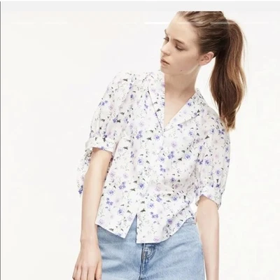 Blusa para mujer The Kooples floral con botones y detalle de corbata - blanca multi - 3 Foto 1 de 4