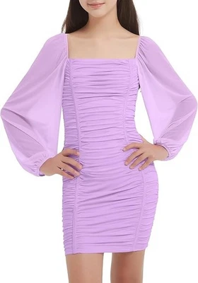 Vestido de Baile Princesa Hada Manga Larga Acanalado Cuello Cuadrado Niñas Púrpura 12 Foto 1 de 4