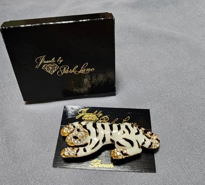 Винтажный Park Lane со стразами эмаль белый тигр брошь карта и коробка - Изображение 1 из 4