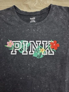 PINK Victoria's Secret Vintage Tropical Logo dark washed Grafik T-Shirt SS/L - Bild 1 von 8