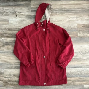 Gallery Red Hooded Zip-Up Rain Jacket Women’s Small Lightly Padded Shoulders - Picture 1 of 9