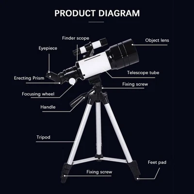 70mm Large Aperture Astronomical Refractor Portable 300mm Focal Length Telesco - Image 1 of 4