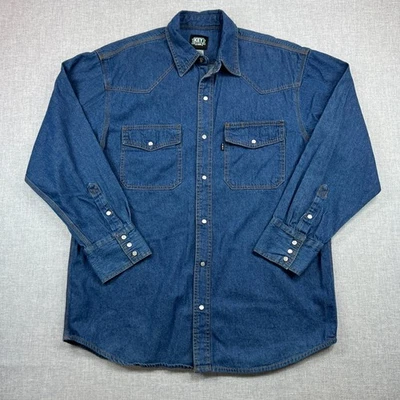 Key Denim Western Pearl Snap Shirt Men L/XL Blue Long Sleeve Cowboy Workwear - Image 1 of 4