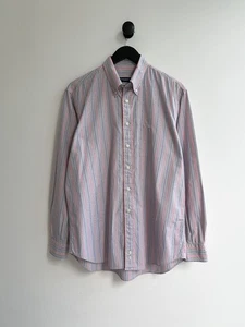 Vintage Burberry Gray Pink Striped Button Up Shirt L XL Mens - Picture 1 of 8