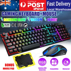 T6 Gaming Keyboard and Mouse Set for PC Laptop Rainbow Backlight Usb Ergonomic - Picture 1 of 12